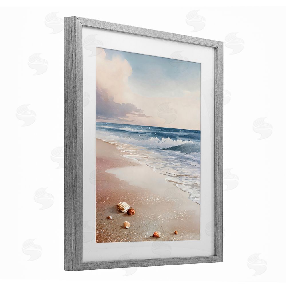 Franklyn Gregory Washed Up Seashells Gray Framed Print Under Glass with White Mat Wall Art