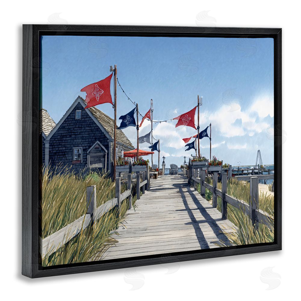 Franklyn Gregory Summer Boardwalk Stroll Black Floating Framed Canvas Wall Art Print