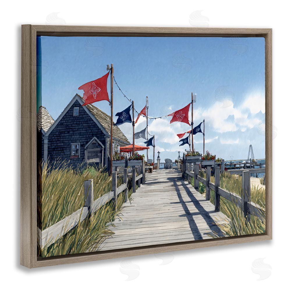 Franklyn Gregory Summer Boardwalk Stroll Brown Floating Framed Canvas Wall Art Print