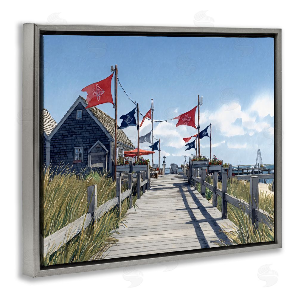 Franklyn Gregory Summer Boardwalk Stroll Gray Floating Framed Canvas Wall Art Print