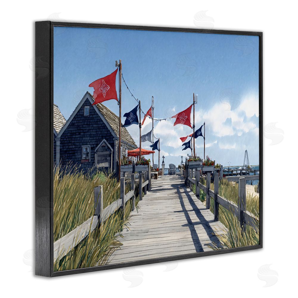 Franklyn Gregory Summer Boardwalk Stroll Black Framed Giclee Wall Art Print