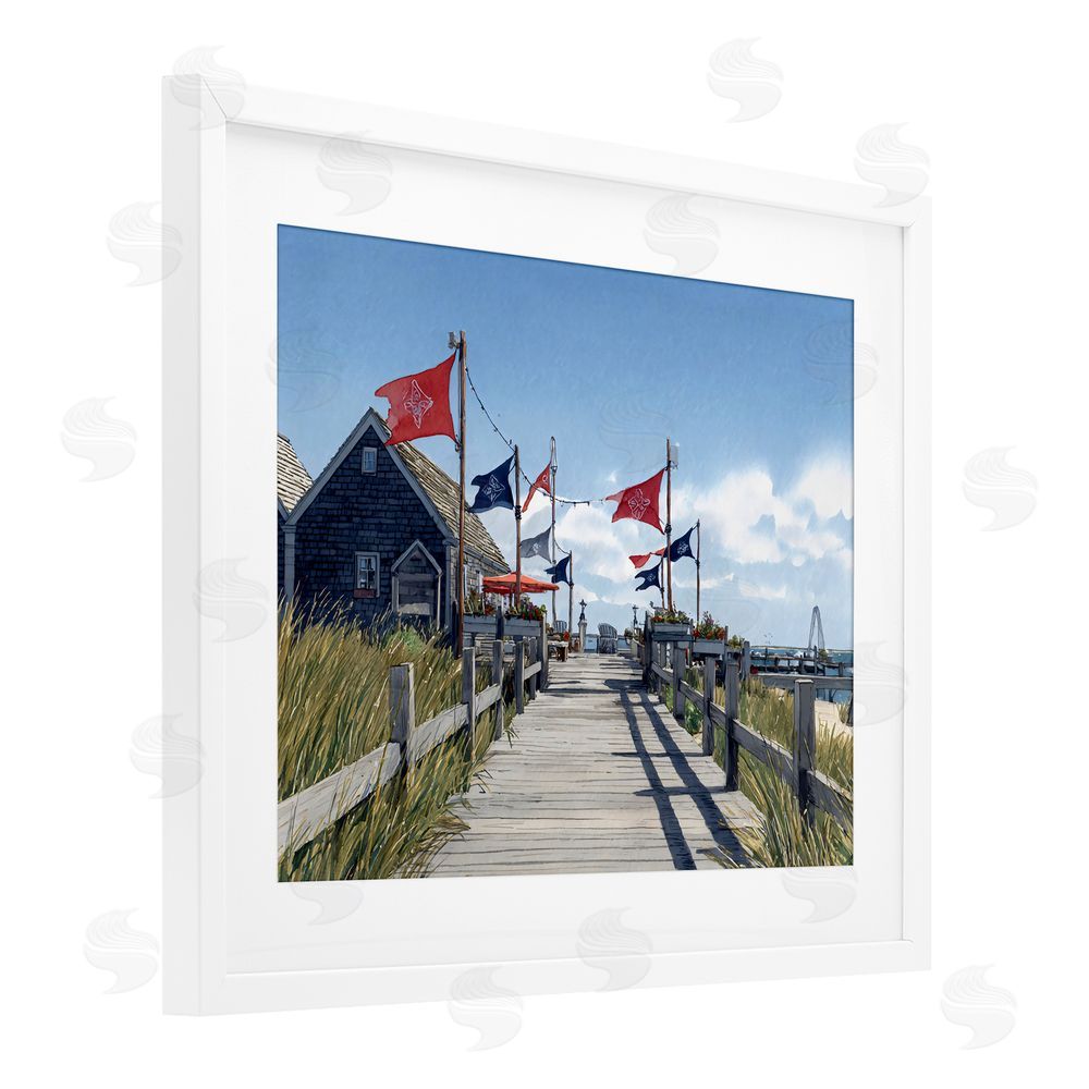 Franklyn Gregory Summer Boardwalk Stroll White Framed Print Under Glass with White Mat Wall Art