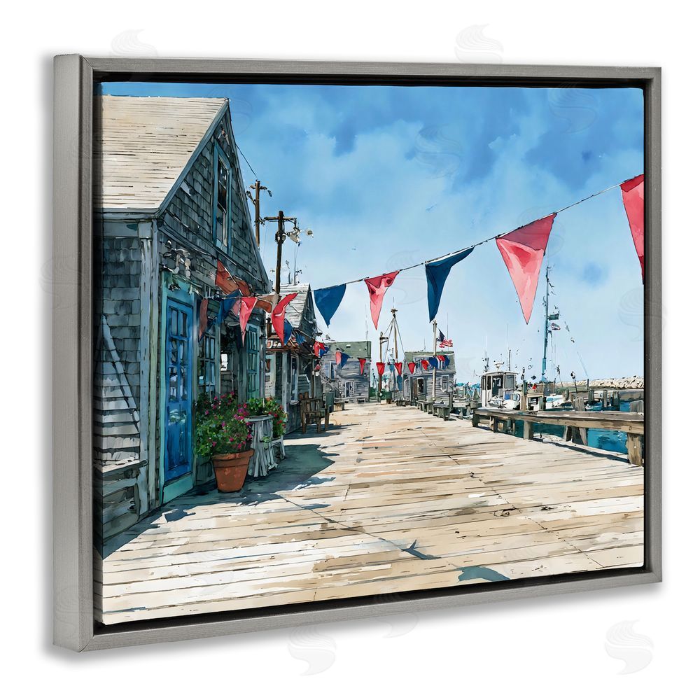 Franklyn Gregory Seaside Fishing Wharf Gray Floating Framed Canvas Wall Art Print