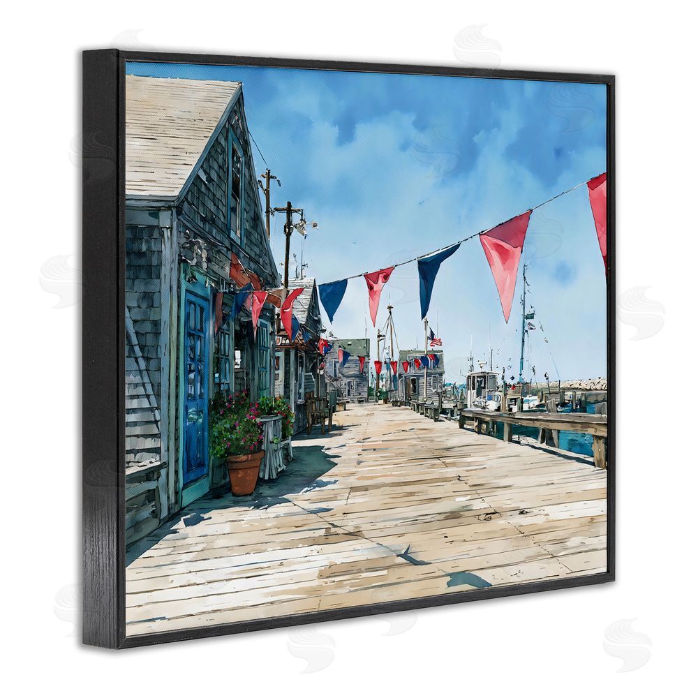 Franklyn Gregory Seaside Fishing Wharf Black Framed Giclee Wall Art Print