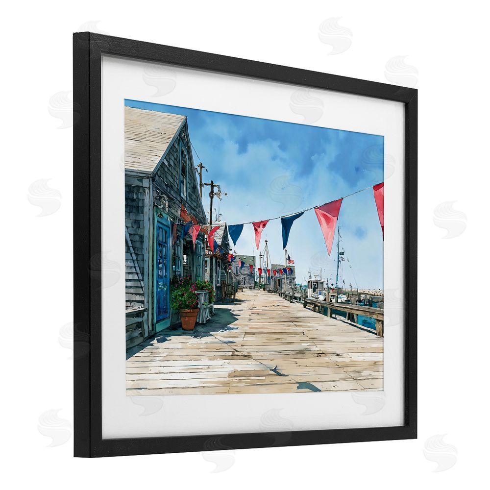 Franklyn Gregory Seaside Fishing Wharf Black Framed Print Under Glass with White Mat Wall Art