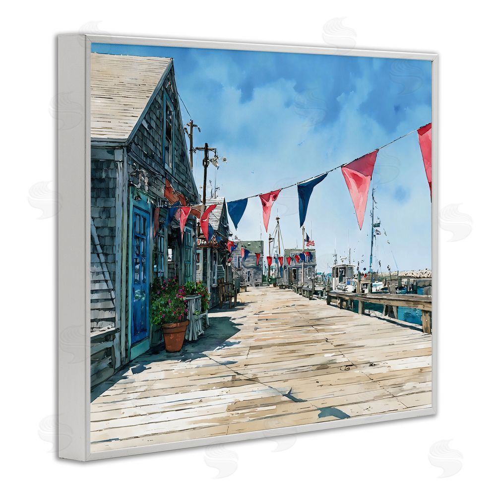Franklyn Gregory Seaside Fishing Wharf White Framed Giclee Wall Art Print