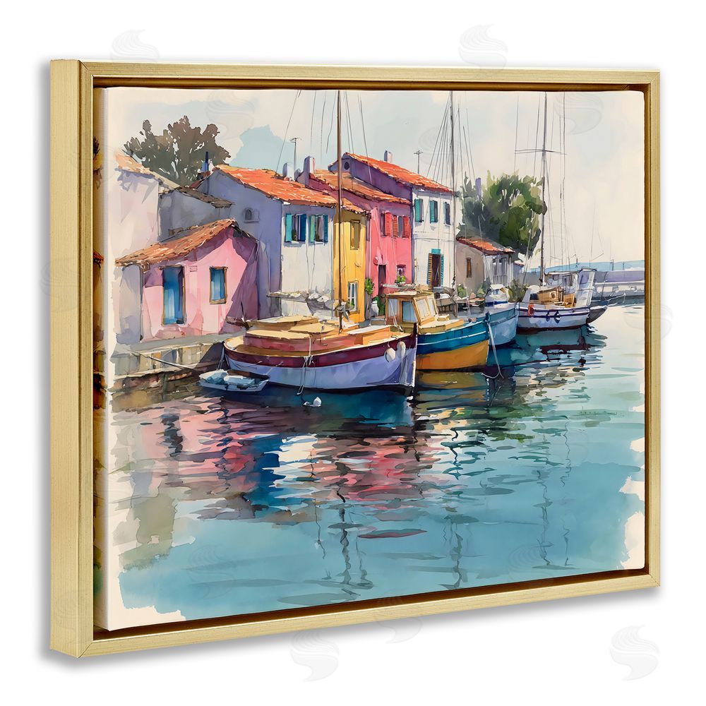 Franklyn Gregory Colorful Docks Harbor Gold Floating Frame Canvas Wall Art Print