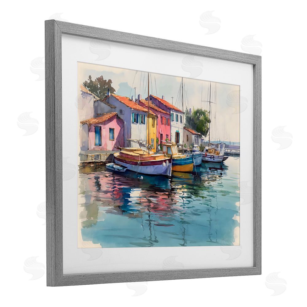 Franklyn Gregory Colorful Docks Harbor Gray Framed Print Under Glass Wall Art
