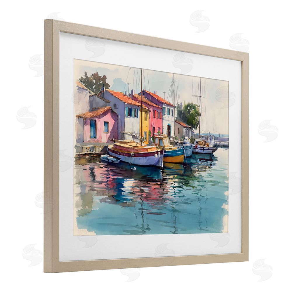 Franklyn Gregory Colorful Docks Harbor Brown Framed Print Under Glass Wall Art