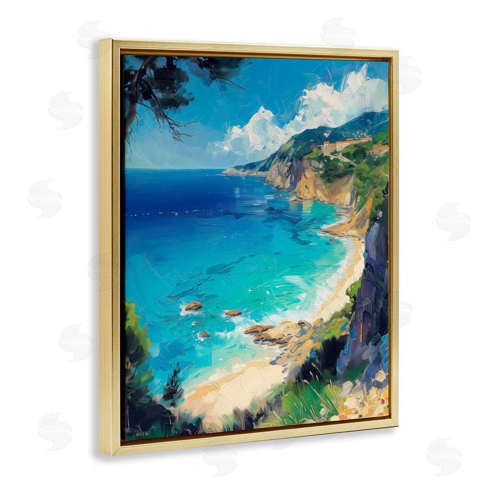 Creative Studio View of Ocean Retreat Gold Floating Framed Canvas Wall Art Print