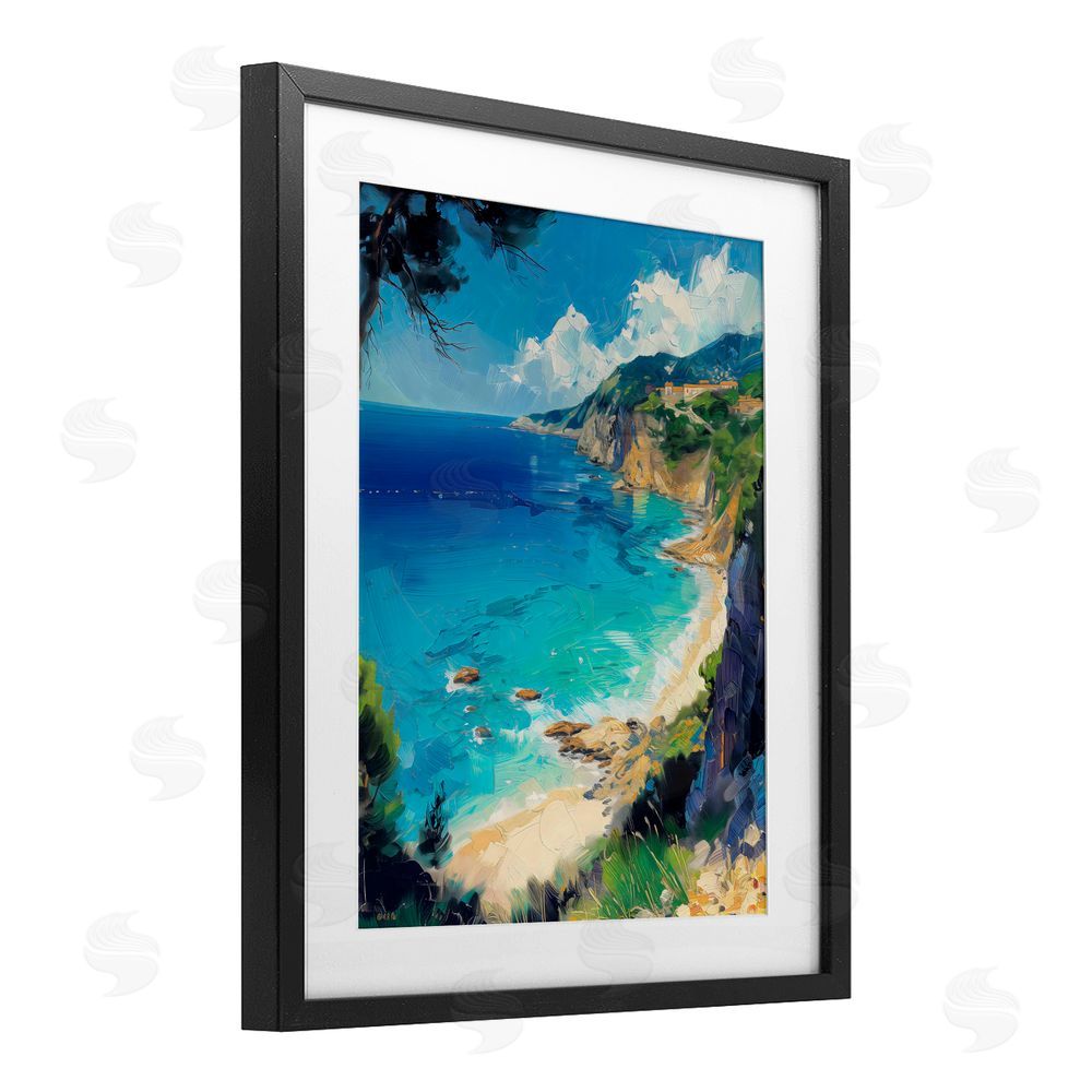 Creative Studio View of Ocean Retreat Black Framed Print Under Glass with White Mat Wall Art