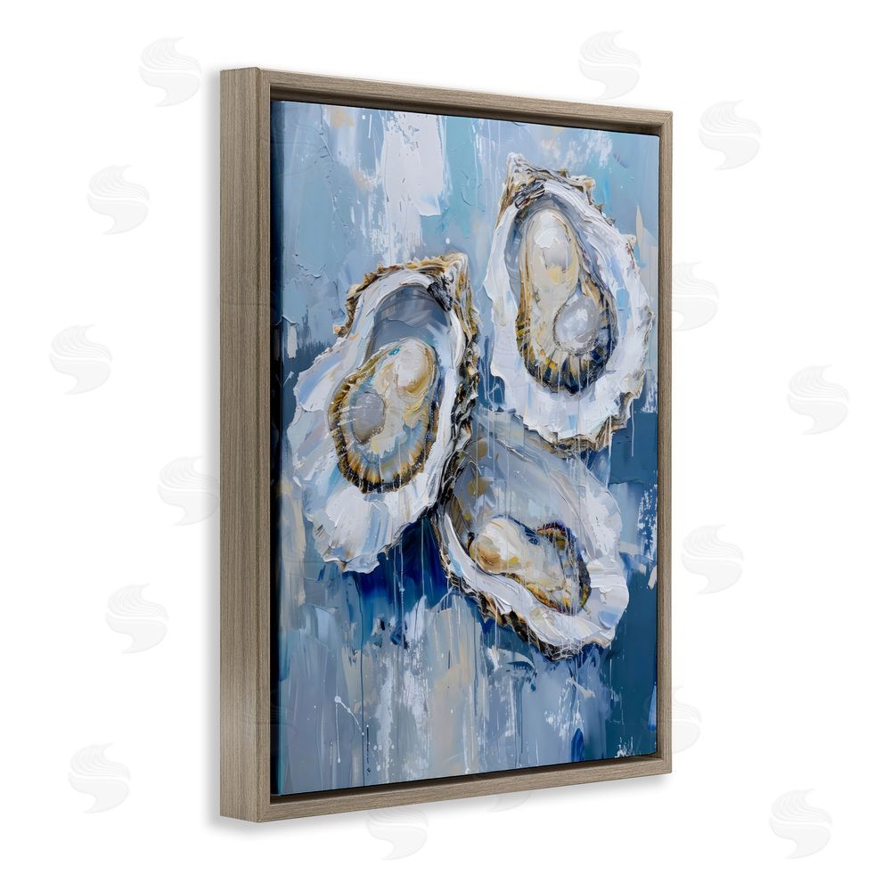 Creative Studio Vibrant Blue Oysters Brown Floating Framed Canvas Wall Art Print