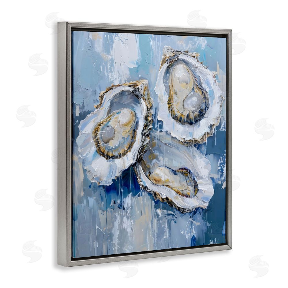 Creative Studio Vibrant Blue Oysters Gray Floating Framed Canvas Wall Art Print