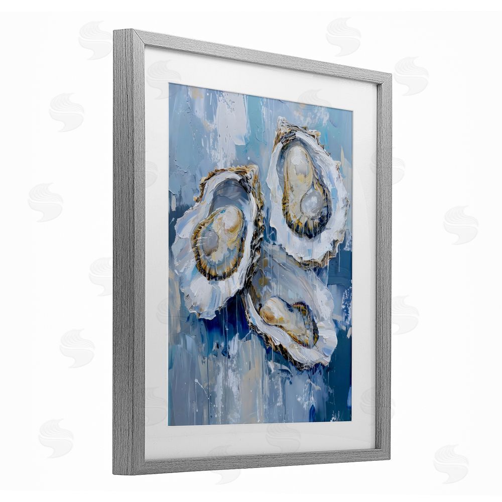Creative Studio Vibrant Blue Oysters Gray Framed Print Under Glass with White Mat Wall Art