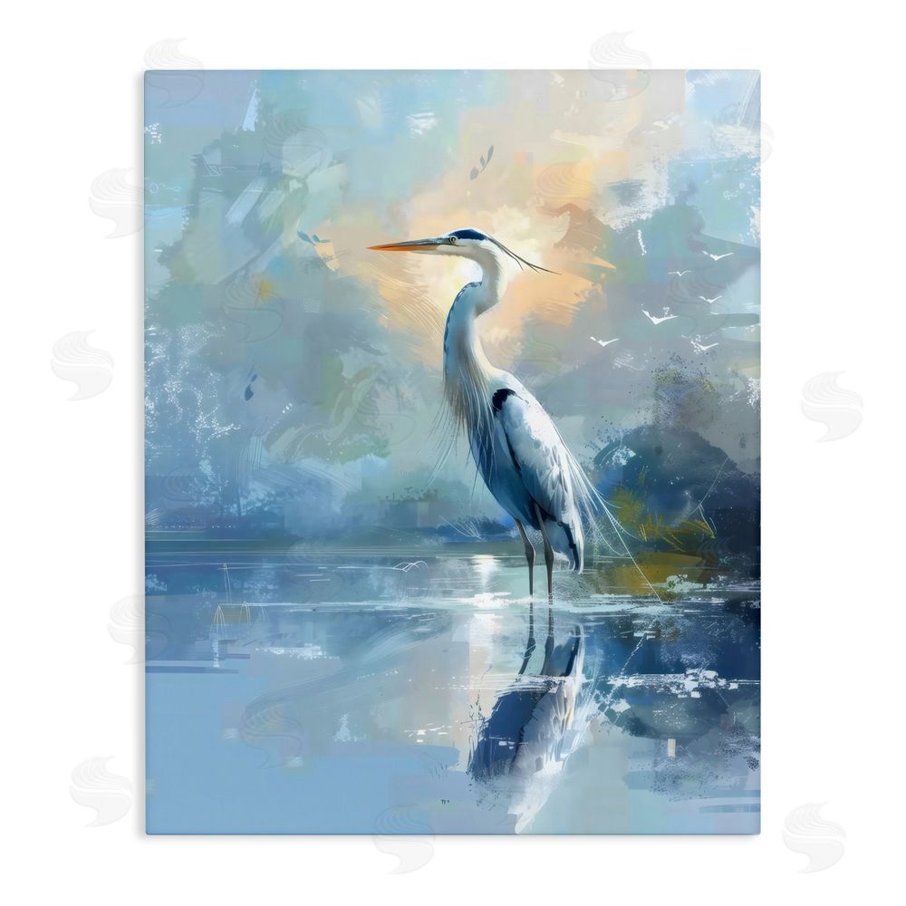 Creative Studio Tranquil Heron with Dawn Glow Stretched Canvas Wall Art Print