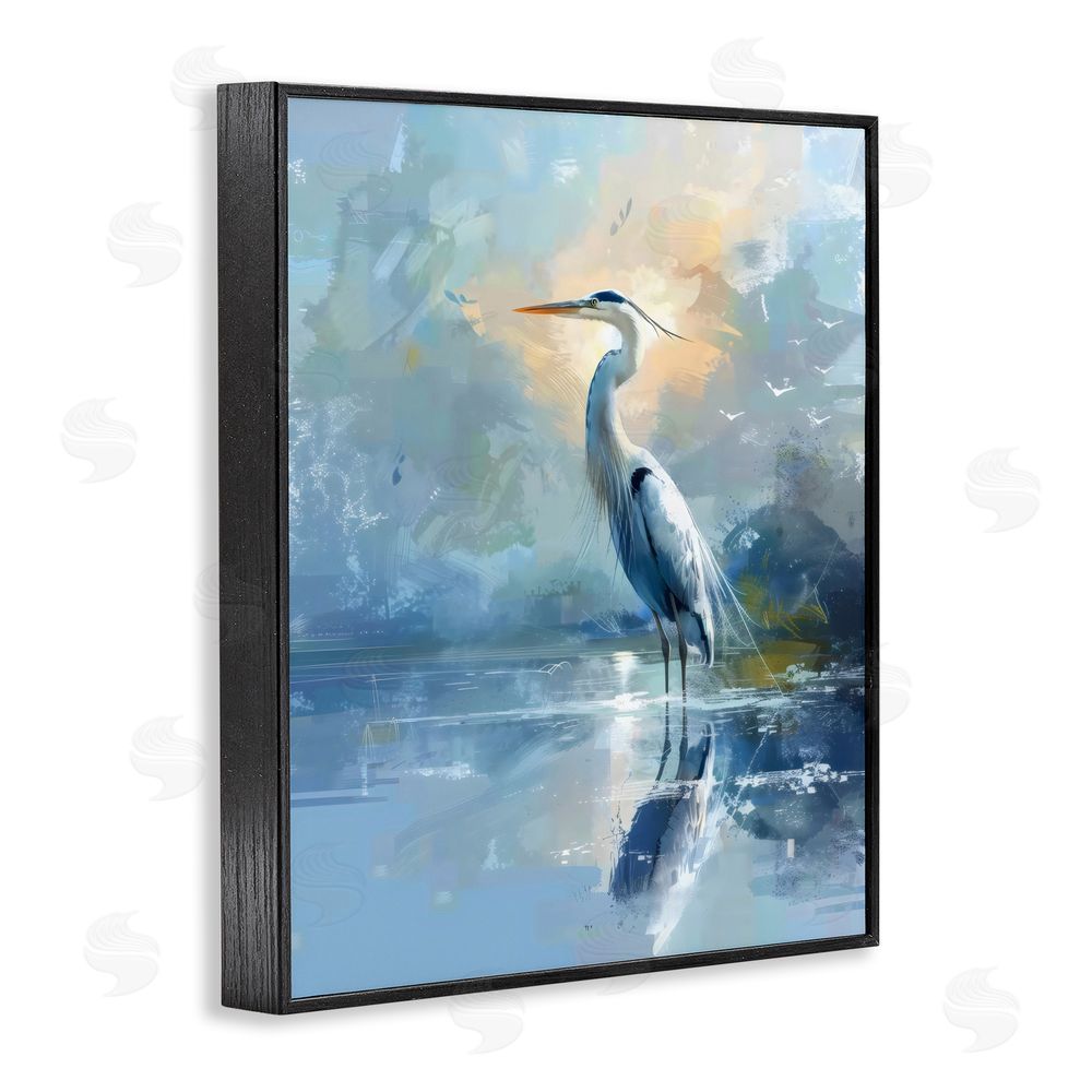 Creative Studio Tranquil Heron with Dawn Glow Black Framed Giclee Wall Art Print