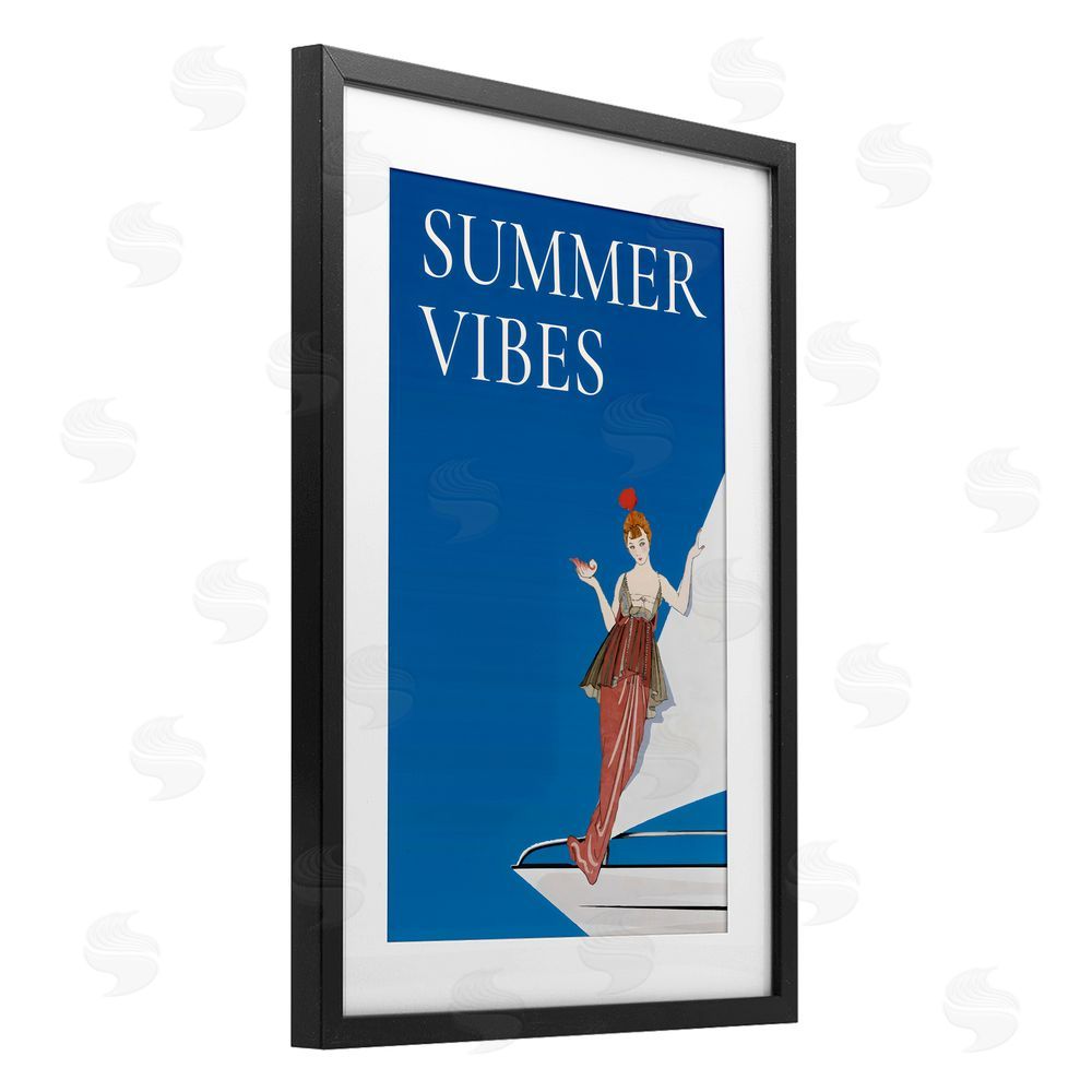 Creative Studio Summer Vibes Vintage Yacht Black Framed Print Under Glass with White Mat Wall Art