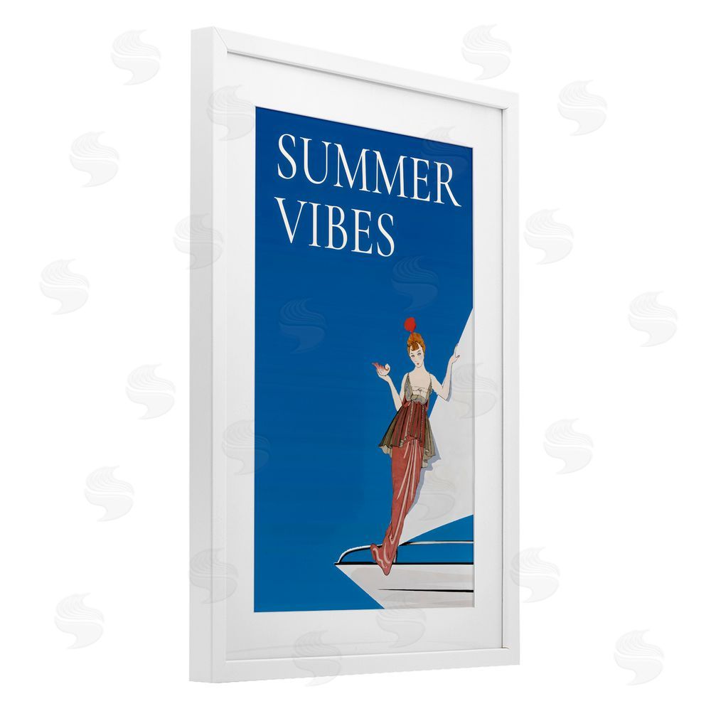 Creative Studio Summer Vibes Vintage Yacht White Framed Print Under Glass with White Mat Wall Art