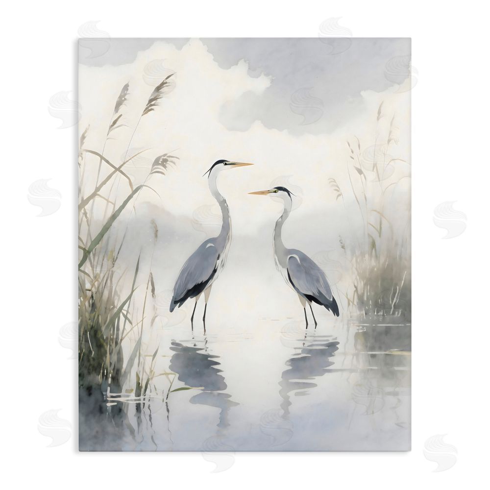 Creative Studio Serene Wetlands Heron Reflections Stretched Canvas Wall Art Print