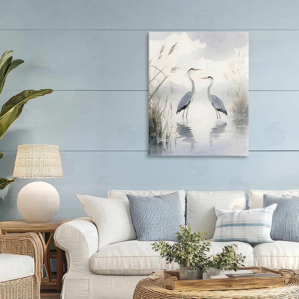 Creative Studio Serene Wetlands Heron Reflections Stretched Canvas on Wall