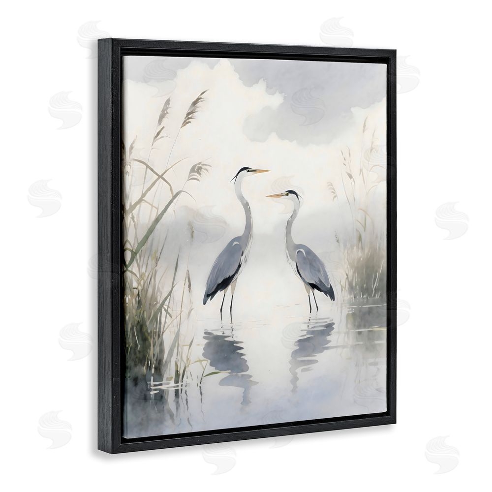 Creative Studio Serene Wetlands Heron Reflections Black Floating Framed Canvas Wall Art Print