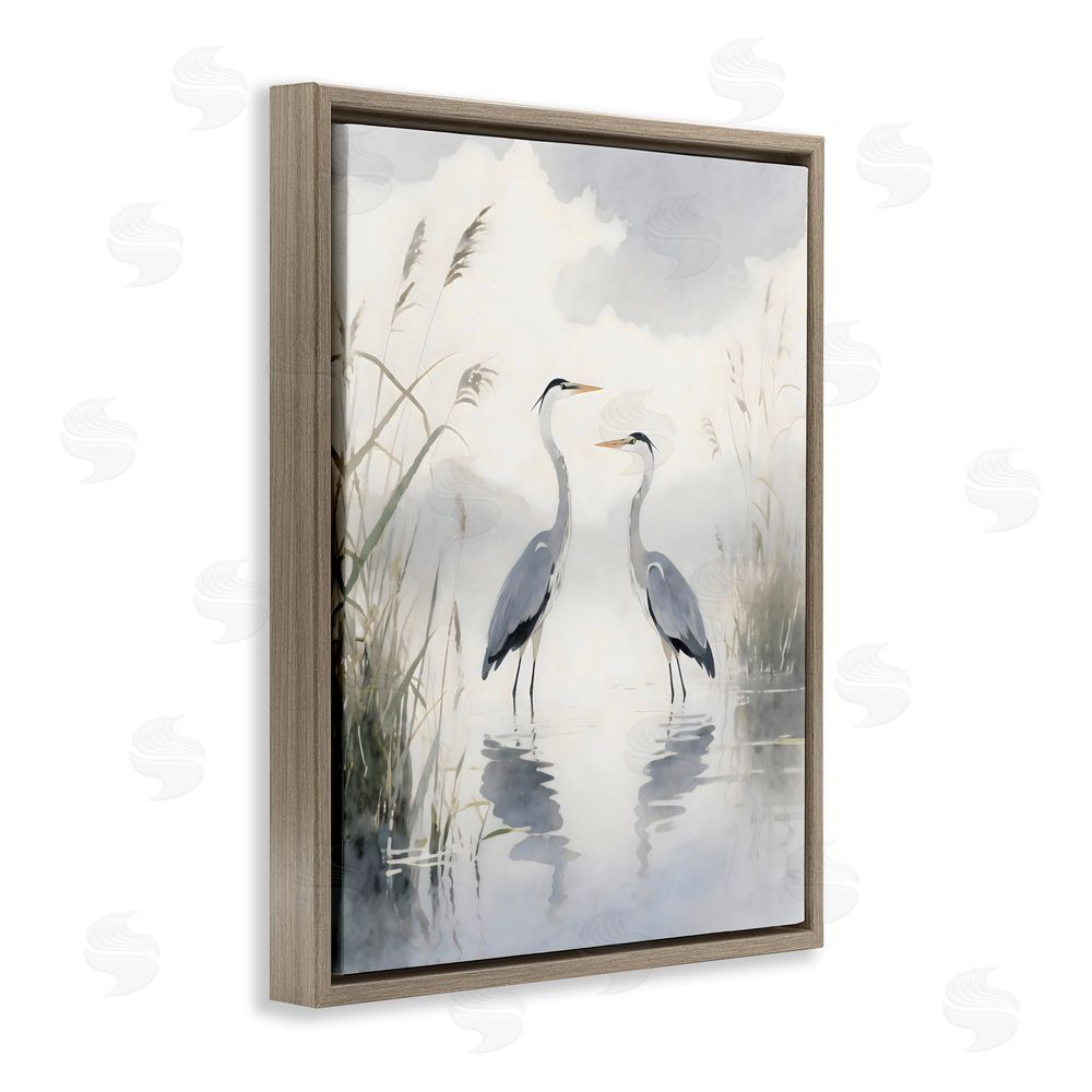 Creative Studio Serene Wetlands Heron Reflections Brown Floating Framed Canvas Wall Art Print