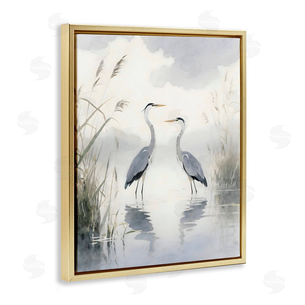 Creative Studio Serene Wetlands Heron Reflections Gold Floating Framed Canvas Wall Art Print