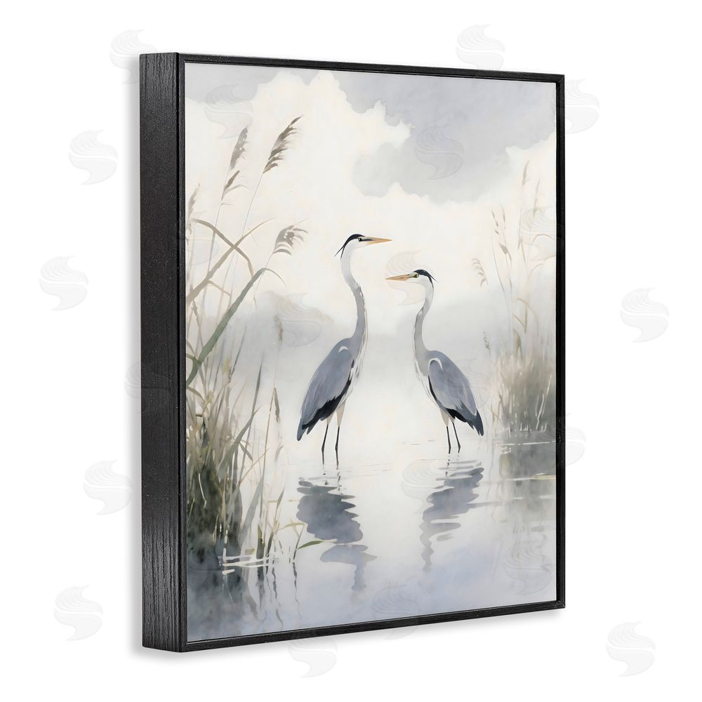 Creative Studio Serene Wetlands Heron Reflections Black Framed Giclee Wall Art Print