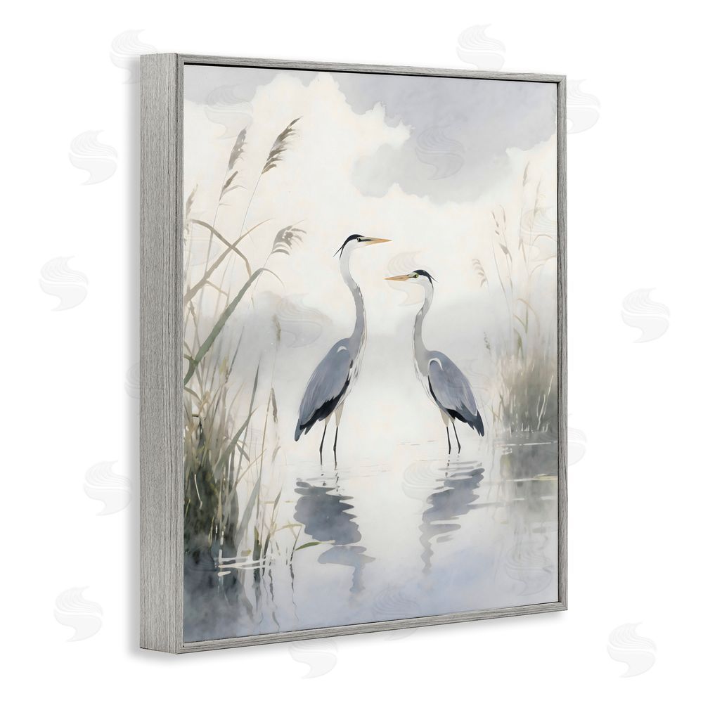 Creative Studio Serene Wetlands Heron Reflections Gray Framed Giclee Wall Art Print