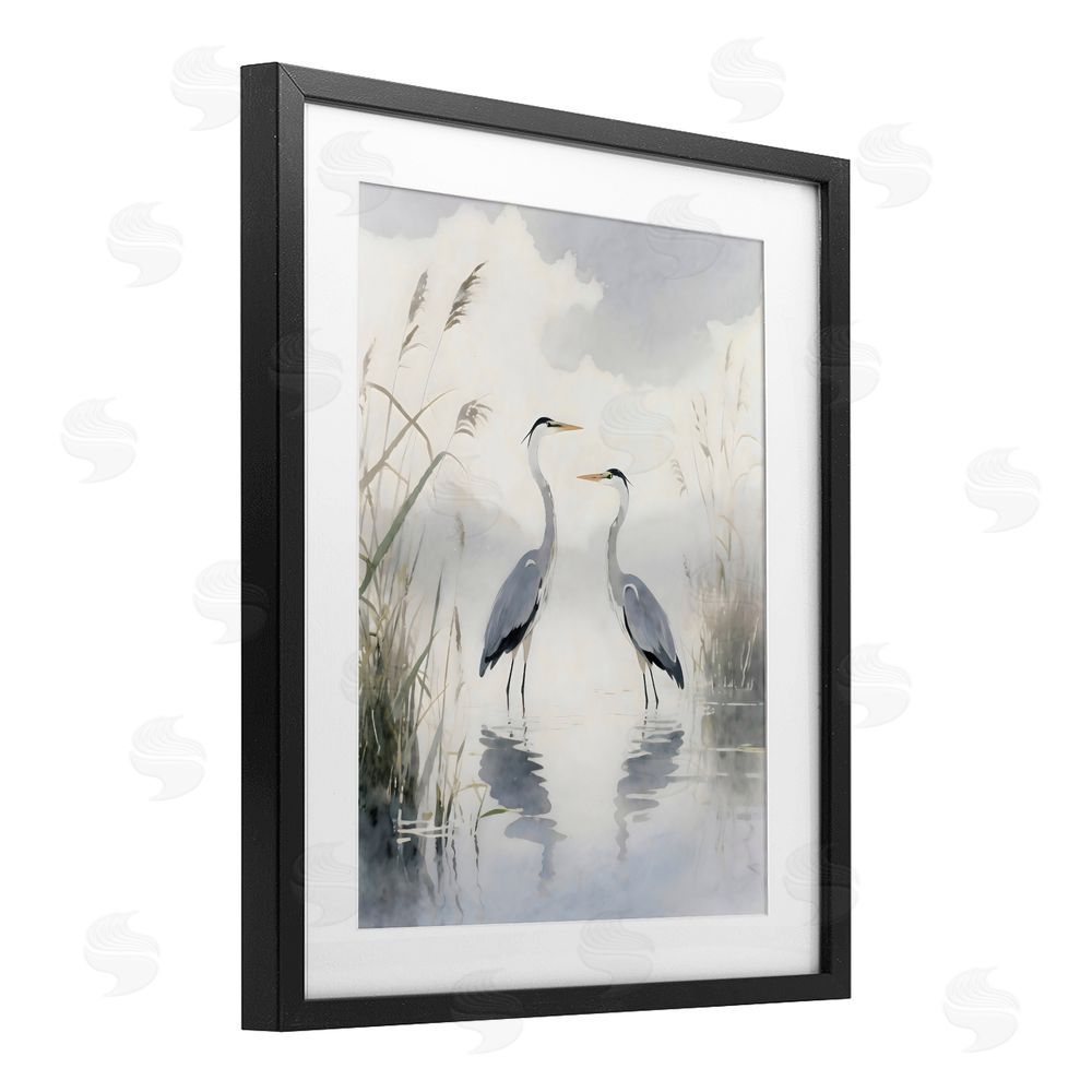 Creative Studio Serene Wetlands Heron Reflections Black Framed Print Under Glass with White Mat Wall Art