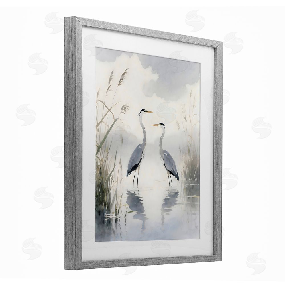 Creative Studio Serene Wetlands Heron Reflections Gray Framed Print Under Glass with White Mat Wall Art