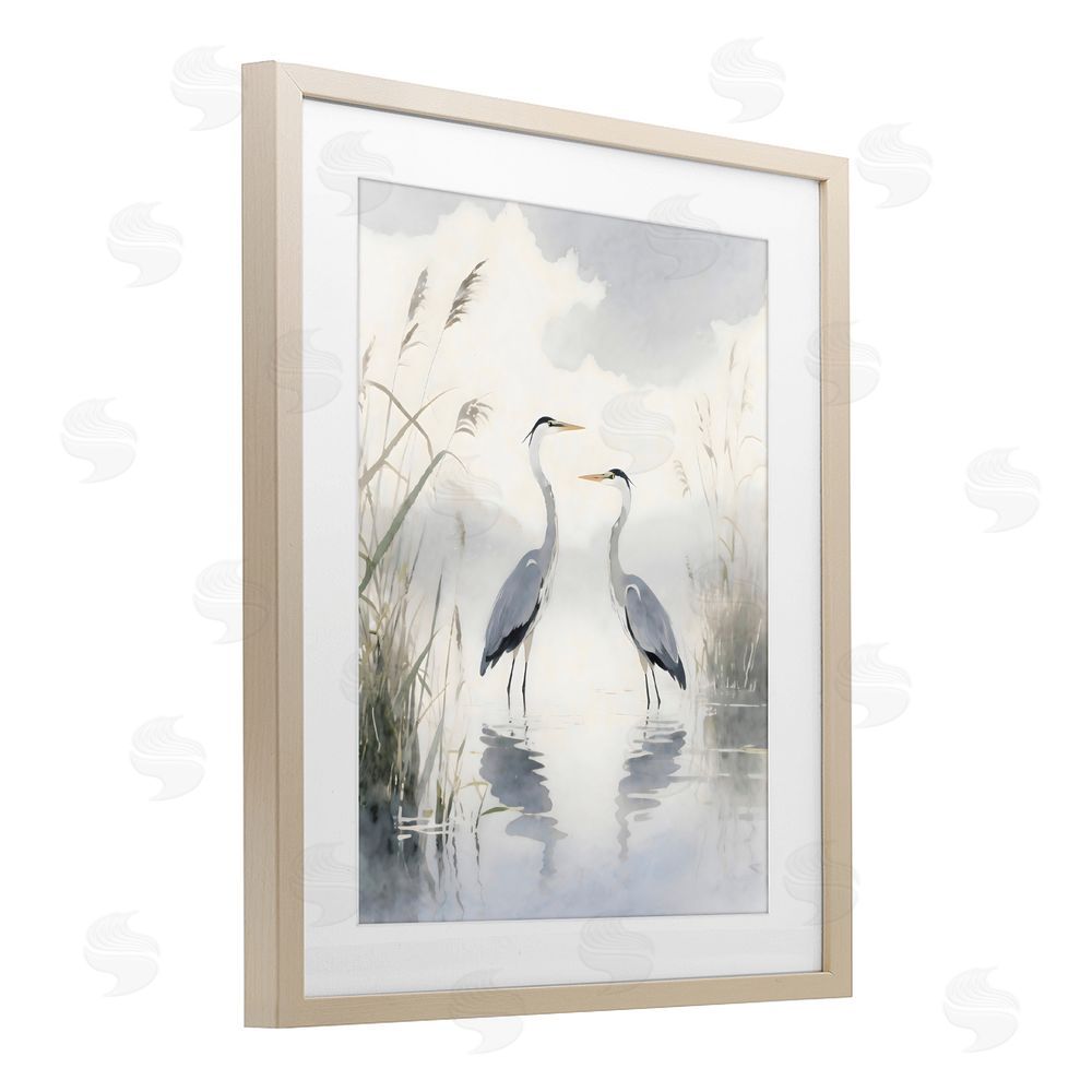 Creative Studio Serene Wetlands Heron Reflections Brown Framed Print Under Glass with White Mat Wall Art