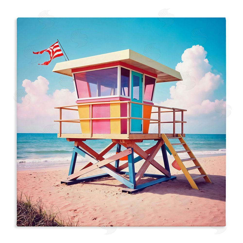 Creative Studio Colorful Sunny Beach Tower Stretched Canvas Wall Art