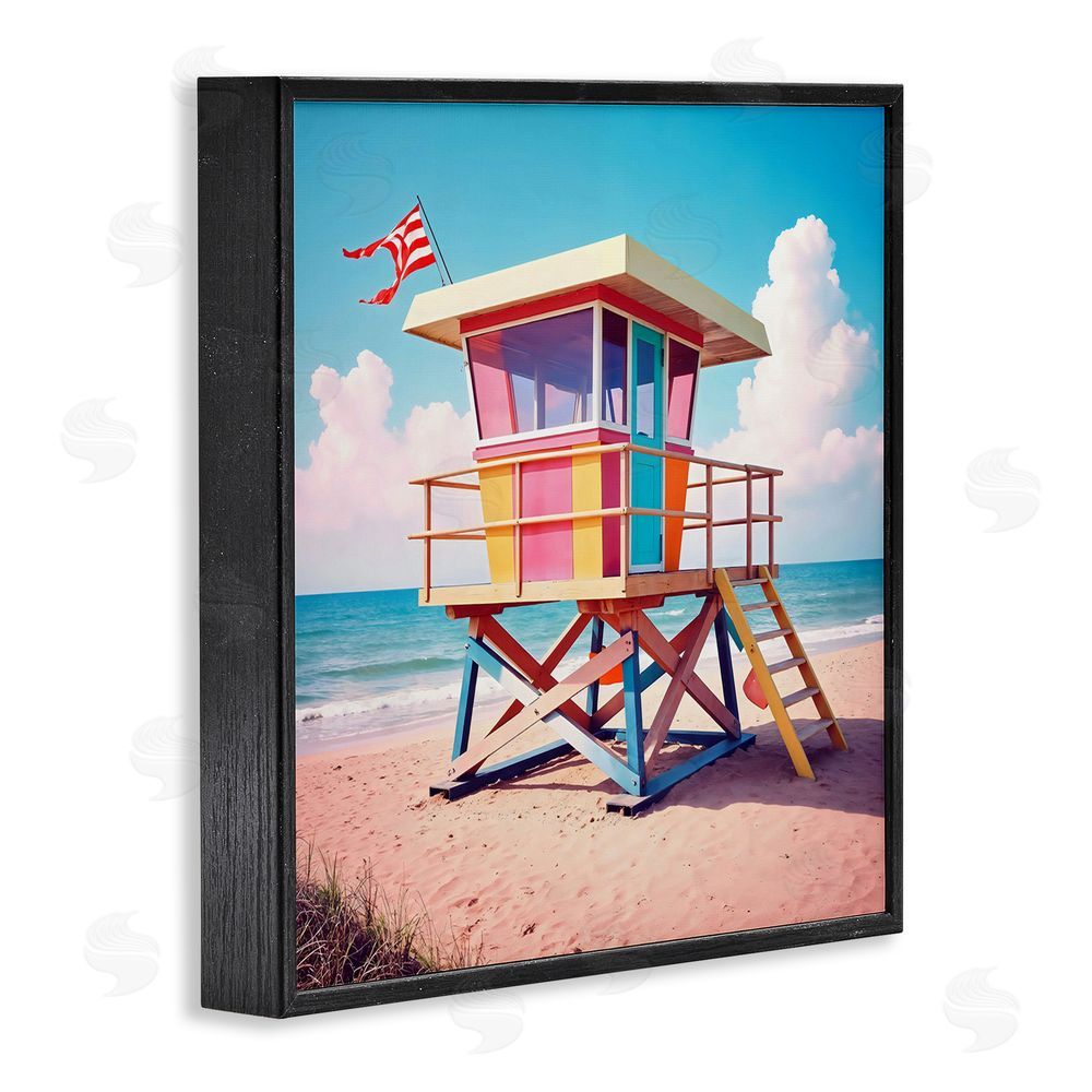 Creative Studio Colorful Sunny Beach Tower Black Framed Giclee Wall Art Print