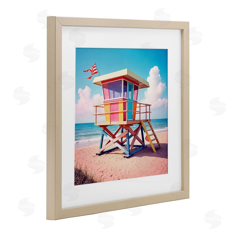 Creative Studio Colorful Sunny Beach Tower Brown Framed Print Under Glass Wall Art