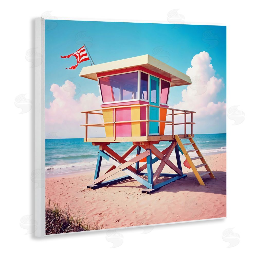 Creative Studio Colorful Sunny Beach Tower Wall Plaque with Fixed Lithograph Print