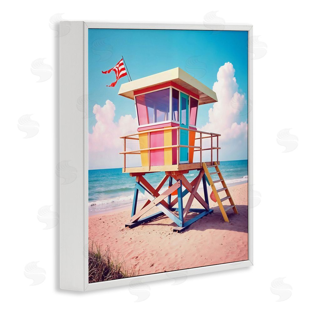 Creative Studio Colorful Sunny Beach Tower White Framed Giclee Wall Art Print