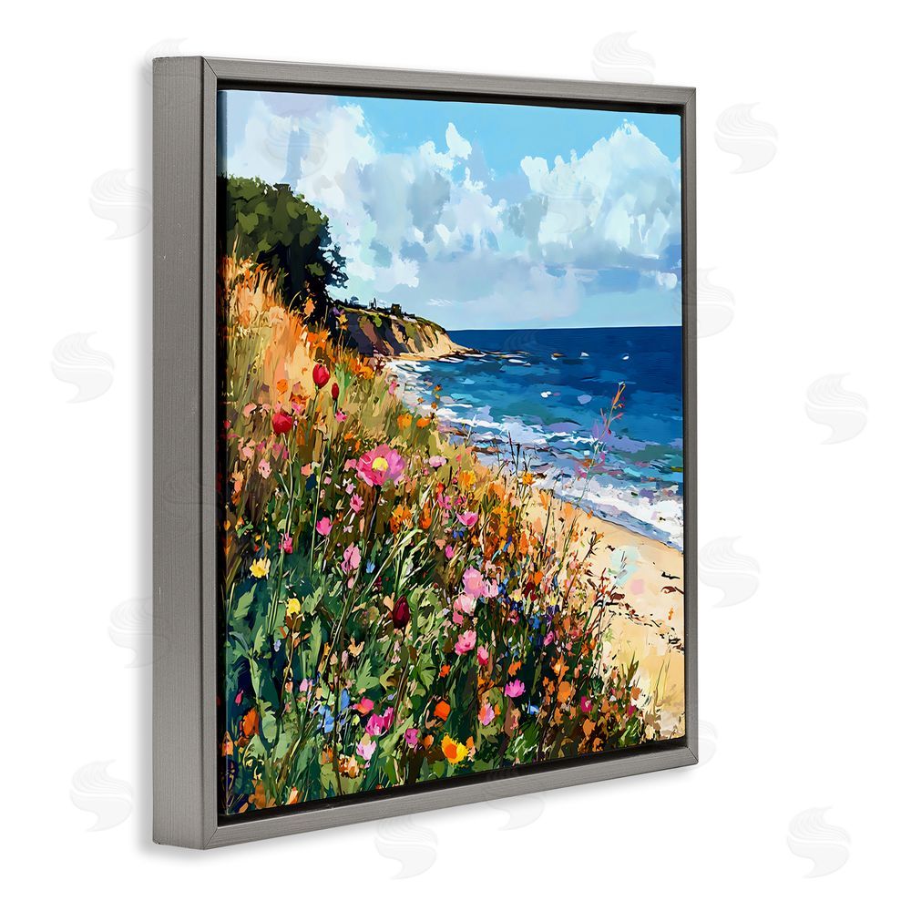 Creative Studio Enchanted Oceanside Meadow Gray Floating Framed Canvas Wall Art