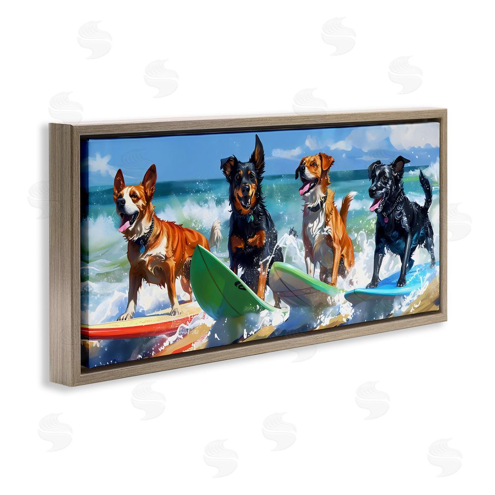 Creative Studio Dogs on Surfboards Summer Fun Brown Floating Frame Canvas Wall Art Print
