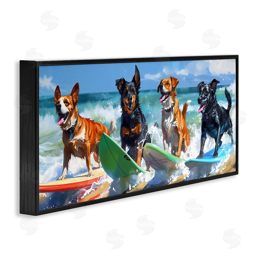 Creative Studio Dogs on Surfboards Summer Fun Black Framed Giclee Wall Art Print