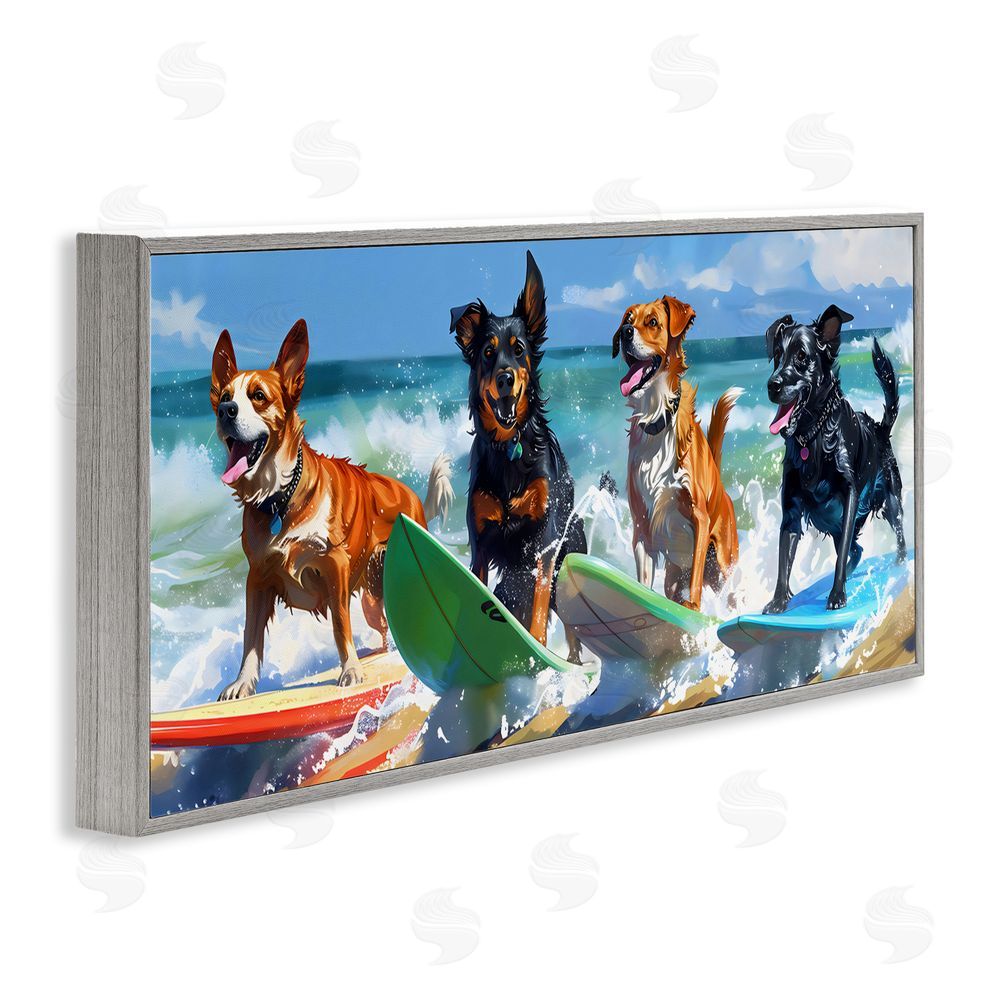 Creative Studio Dogs on Surfboards Summer Fun Gray Framed Giclee Wall Art Print