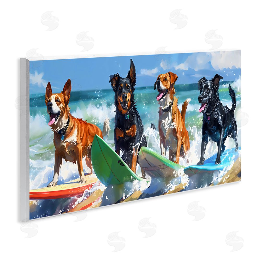 Creative Studio Dogs on Surfboards Summer Fun Wall Plaque with Fixed Lithograph Print