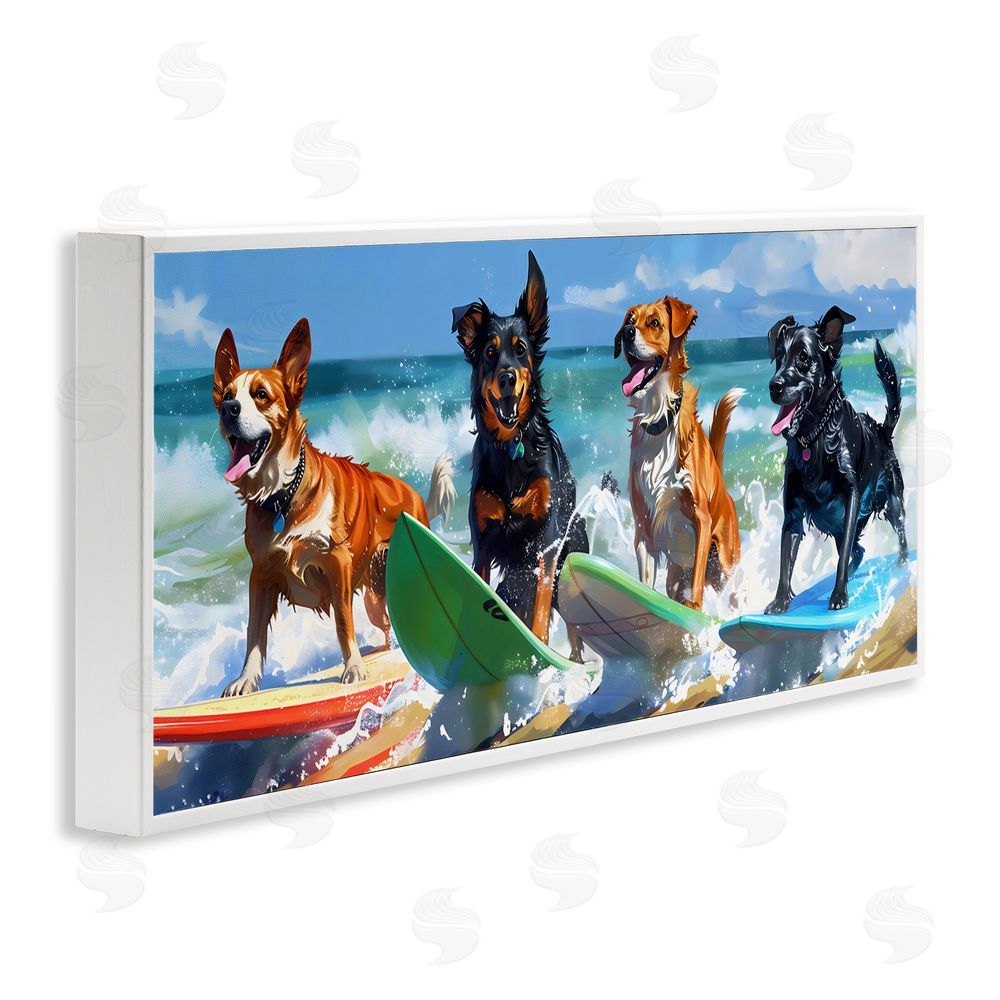 Creative Studio Dogs on Surfboards Summer Fun White Framed Giclee Wall Art Print
