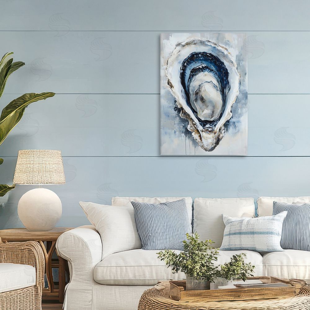 Creative Studio Blue Oyster Shell Interior Stretched Canvas Wall Art Print in Room