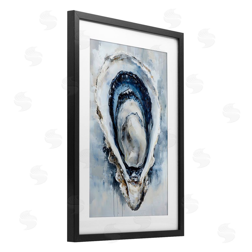 Creative Studio Blue Oyster Shell Interior Black Framed Print Under Glass with Matting Wall Art