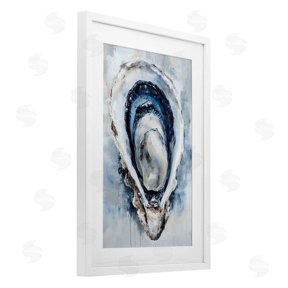 Creative Studio Blue Oyster Shell Interior White Framed Print Under Glass with Matting Wall Art
