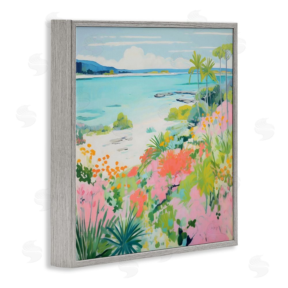Creative Studio Tropical Coast Blooming Shoreline Gray Framed Giclee Wall Art Print