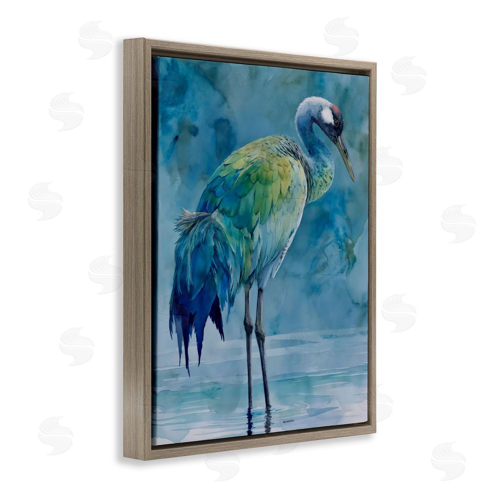 Franklyn Gregory Turquoise Feathered Coastal Bird Brown Floating Framed Canvas Wall Art Print