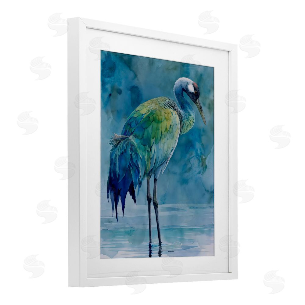 Franklyn Gregory Turquoise Feathered Coastal Bird White Framed Print Under Glass with White Mat Wall Art
