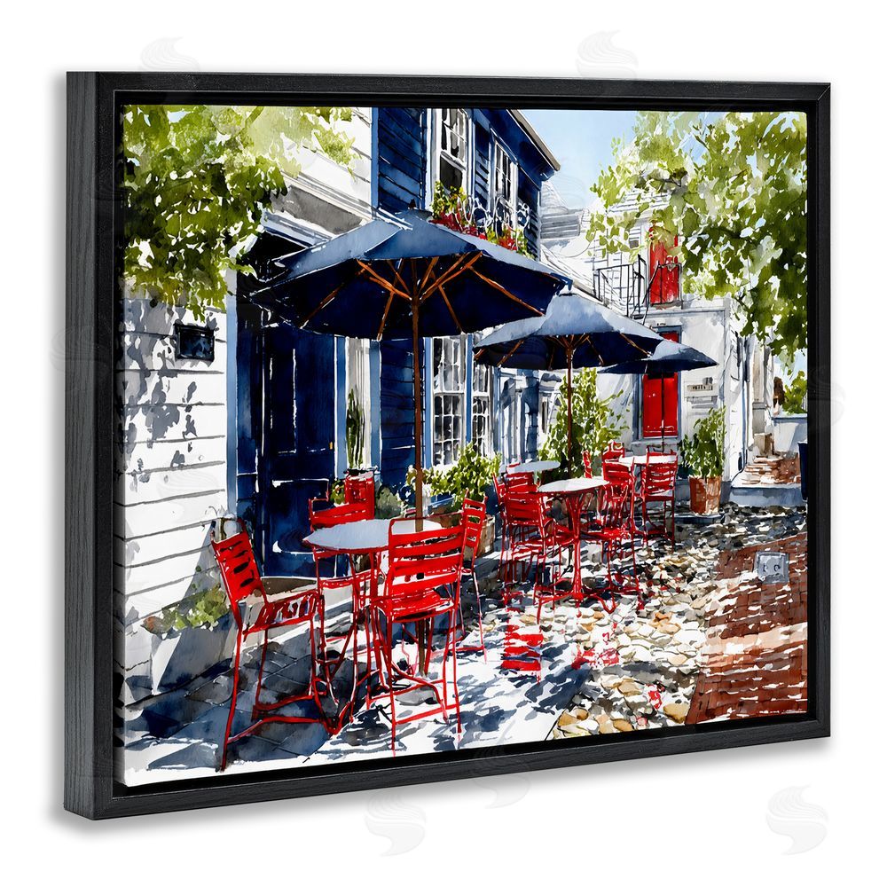 Franklyn Gregory Cafe Classic Red Chairs Black Floating Frame Stretched Canvas Wall Art Print